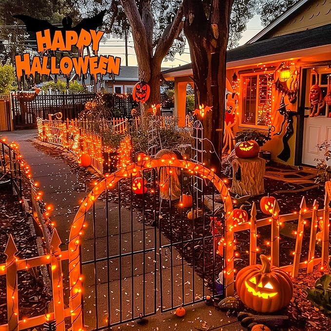 JMEXSUSS 600 LED Orange Solar Halloween Lights, 206.7 ft Solar String Lights Outdoor Waterproof, 8 Modes Orange String Light for Outside Tree Patio Bushes Halloween Decorations