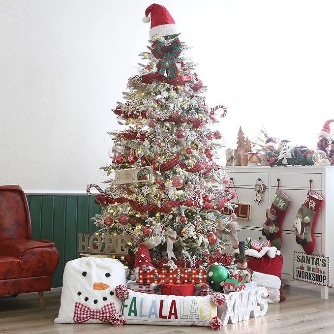 Sea Team Christmas Baubles Set of 48 Shatterproof Clear Plastic Christmas Baubles Multi-Size Decorative Baubles with Stuffed Delicate Decorations (48 Pieces, Red)