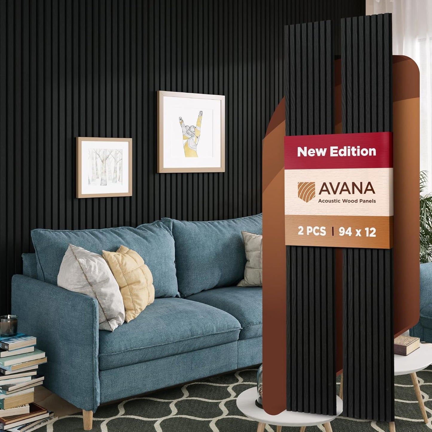 Avana Acoustic Wood Wall Panels – 94.4 X 12.6 Inch Black Oak Acoustic Panels 2 PCs – Wall Panels For Interior Wall Decor For Homes, Offices, Studios – Sturdy And Durable Wood Panels For Wall