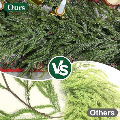 2 PCS 9 FT Artificial Norfolk Pine Garland, Real Touch Christmas Garland, Faux Winter Pine Garland for Fireplace Mantle Table Wall Stair Indoor Outdoor Xmas Holiday Christmas Decorations