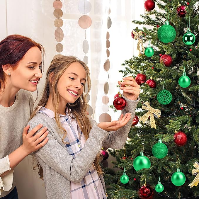 Aitsite 100 Pack Christmas Tree Ornaments Set Mini Shatterproof Holiday Ornaments Balls for Christmas Decorations (Red and Green)