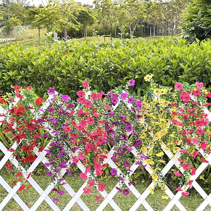 Artificial Hanging Flowers for Outdoors Faux Plants for Spring Summer Decoration,6 Bundles UV Resistant Realistic Silk Flowers Indoor Outside Garden Porch Patio Balcony Yard Farmhouse