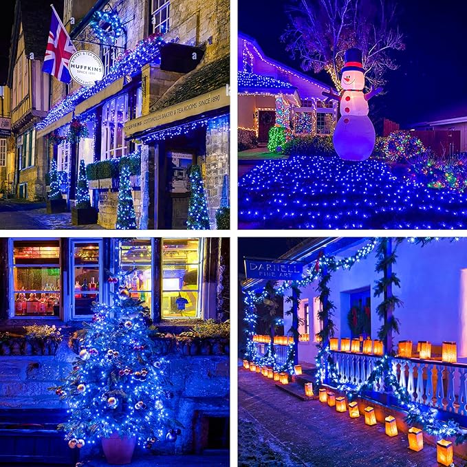JMEXSUSS 250 LED Blue Christmas Lights: 91.5ft Extendable Blue String Lights Indoor Outdoor Waterproof with 8 Modes for Christmas Tree, Garden, Patio, Party, Holiday Decorations