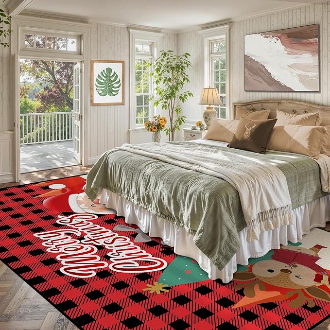 Christmas Large Area Rug 6' x 9' Living Room Rug Machine Washable Rugs Carpet Indoor Door Mat Non-Slip Snowflake Rug for Bedroom Kitchen Dining