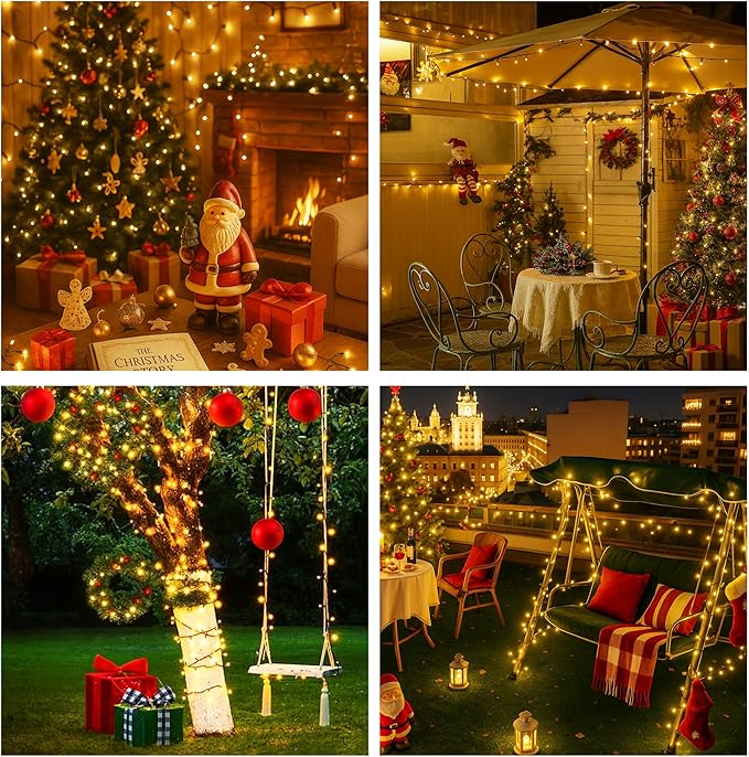 [2 Pack] Christmas Lights Outdoor, 210FT 600LED Connectable String Lights Waterproof, Twinkle Lights with 8 Modes, Christmas String Lights Indoor Green Wire for Yard Party Christmas Decorations