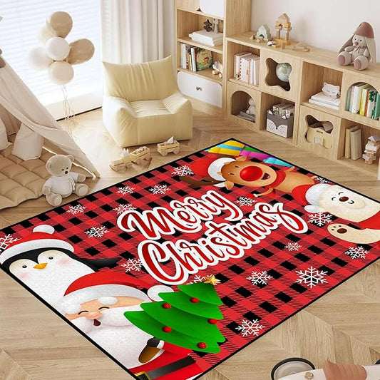 Merry Christmas Rug,Christmas Trees Decorative Indoor Bedroom Xmas Winter Welcome Door Mat Anti-Slip Rubber Area Rug for Seasonal Holiday Decoration,71" X 47"