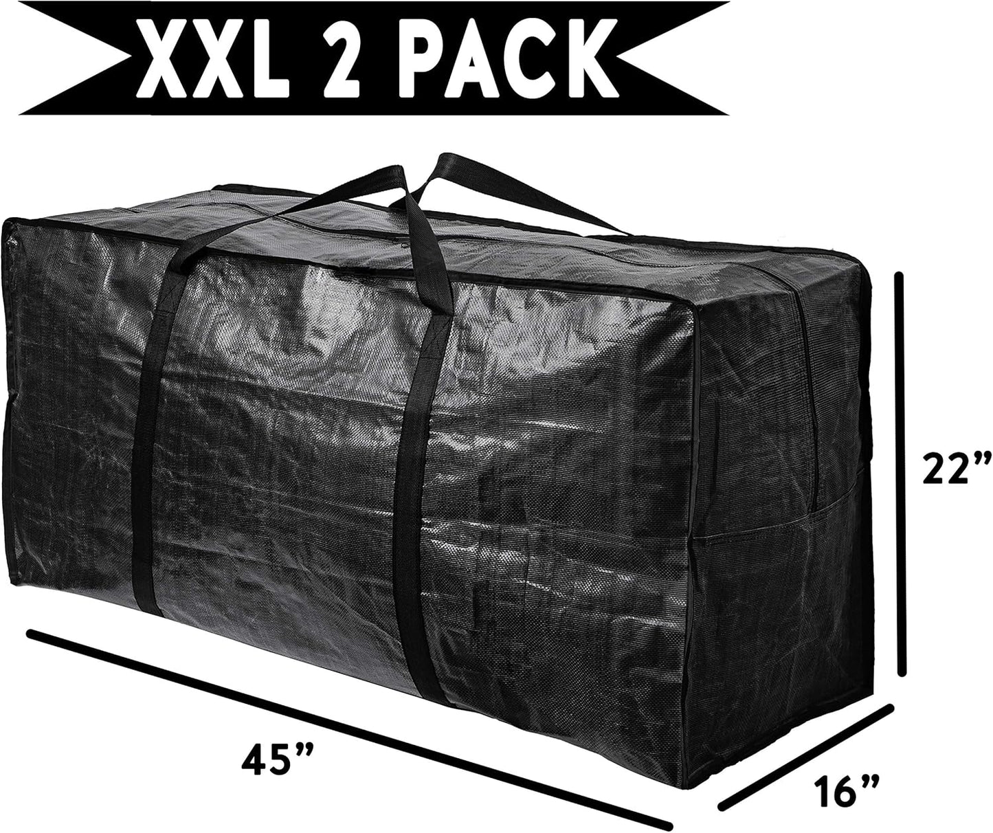 BAG-THAT! 68.5 GAL 2 Pack XXL Jumbo Extra Large Heavy Duty Stronger Handles Storage Bags Moving Totes Zippered Reusable Wrap Around Handle Storage Totes