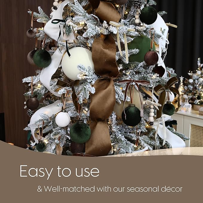 Sea Team 4-Pack Large Flocked Velvet Christmas Tree Ball Ornaments Set, Hanging Velour Baubles, Shatterproof Plastic Decorations for Xmas Tree, Wreath, Garland, 150mm/5.91 Inches, Cream