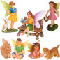 Mood Lab Fairy Garden - Miniature Fairies Figurines with Animals - Statues & Accessories Decor Set of 8 pcs