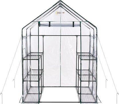 OGrow Machrus Deluxe Walk-in Greenhouse with 3 Tiers and 12 Shelves - Clear Cover