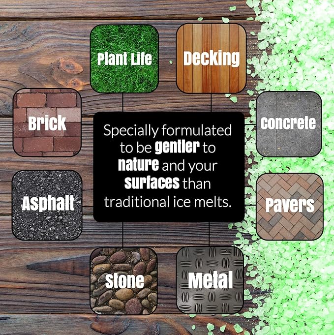 Green Ice Melt Pail Effective to -25°F, Eco-Friendly De-Icer, Optimal Granule Size for Quick Melting, Ideal for Driveways, Walkways, and Entryways 45 lb Pail