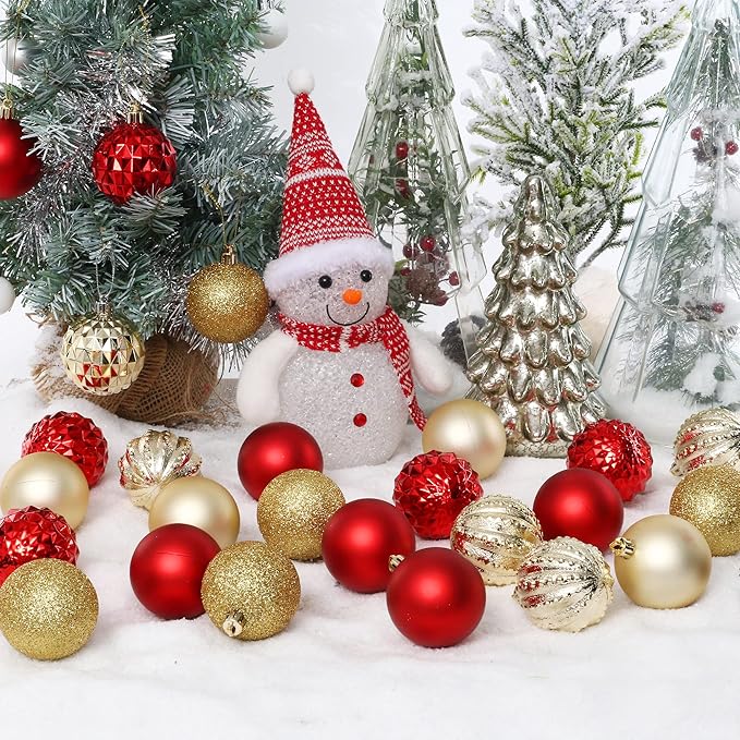 45Pcs 6cm/2.36inch Christmas Balls Glitter Christmas Tree Ornaments Hanging Christmas Home Decorations for Home House Bar Party（Red/Gold