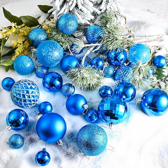 LANGXUN 36pcs Blue Christmas Tree Decorations Balls, Bolas De Navidad, 2025 Christmas Decor, Indoor Outdoor Shatterproof Christmas Ornaments, Xmars Party Wedding Suppiles