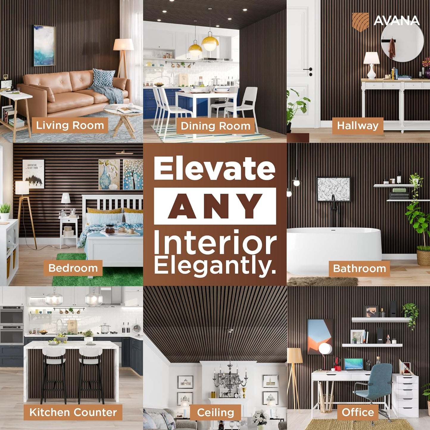 Avana Acoustic Wood Wall Panels – 94.4 x 12.6 Inch Dark Walnut Acoustic Panels 2 PCs – Wall Panels For Interior Wall Decor for Homes, Offices, Studios – Aesthetically Pleasing Wood Panels For Wall