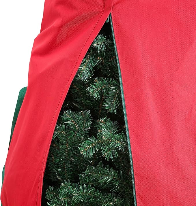 Sattiyrch Upright Christmas Tree Storage Bag,Fits Up to 9 ft Tall Artificial Tree,Heavy Duty 600D Canvas Red Christmas Tree Storage Container with Sleek Zipper and Durable Handles (9 FT)
