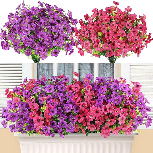 AmyHomie 16 Bundles Artificial Flowers for Outdoor Outside Spring Summer Decoration UV Resistant Faux Flowers No Fade Fake Plastic Plants Garden Porch Window Box Decorating