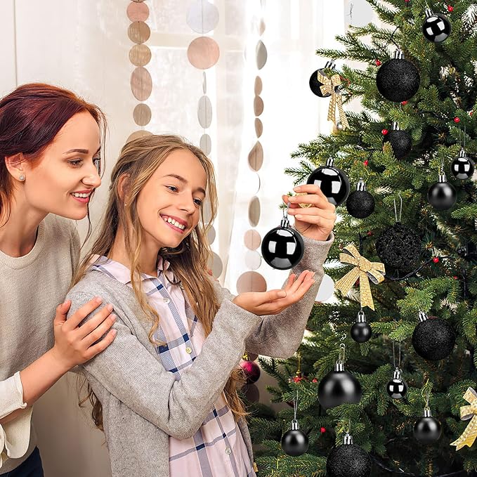 Aitsite 100 Pack Christmas Tree Ornaments Set Mini Shatterproof Holiday Ornaments Balls for Christmas Decorations (Black)