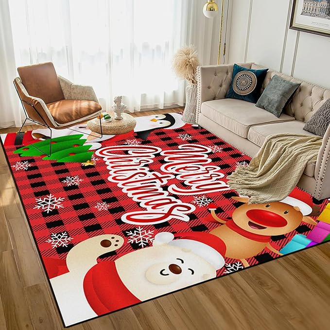 Christmas Area Rug 6' x 9' for Bedroom Living Room Rugs Xmas Decor Area Rug Non-Slip Indoor Throw Rug Washable Rug Floor Carpet for Kitchen Bedroom