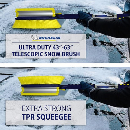 Michelin Snow Brush for Car Windshield (Pack of 2) - Snow and Ice Scraper with 43–63" Extendable Handle, 13" Swivel Head with Squeegee, 5" Heavy Duty Ice Scraper for SUV, Truck, Van, Auto Cleaning