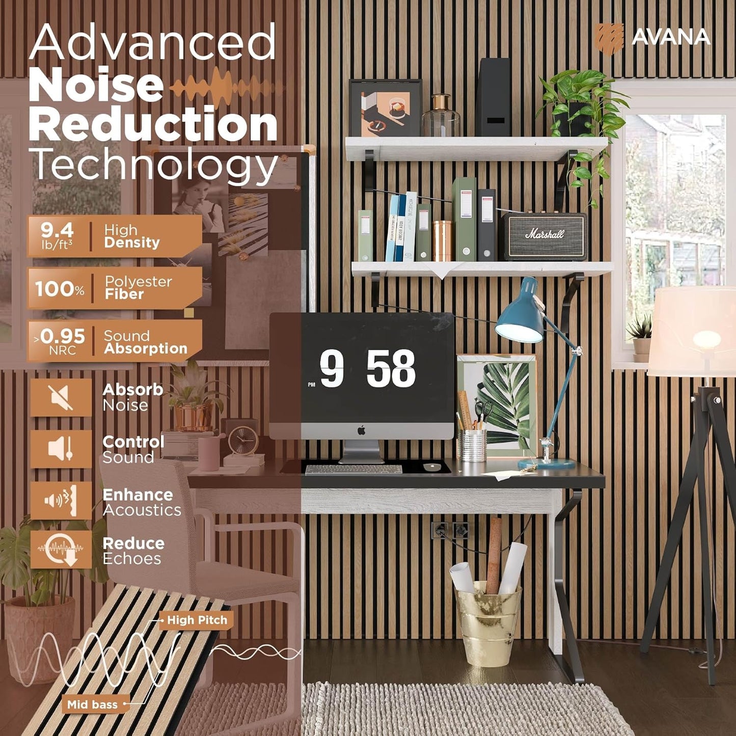 Avana Acoustic Wood Wall Panels – 47.2 X 12.6 Inch White Oak Acoustic Panels 1 PC – Wall Panels For Interior Wall Decor For Homes, Offices, Studios – Modern Sturdy And Durable Wood Panels For Wall