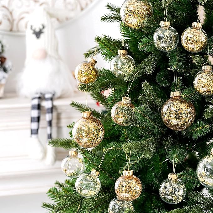 Christmas Ornaments Ball Set-Shatterproof Clear Plastic Decorative Baubles for Xmas Tree House Holiday Wedding Party Decoration,20pcs Gold