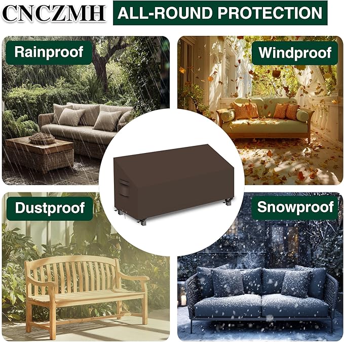 Heavy Duty Patio Sofa Covers Waterproof, Outdoor 3-Seater Couch Cover Waterproof, 600D Outdoor 2-Seater Loveseat Furniture Covers with Air Vent Handle 88''W x 35''D x 24''H/ 35''H Brown