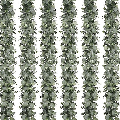 Dolicer 6 Packs 6FT Artificial Eucalyptus Garland, Faux Greenery Garland Hanging Fake Silver Dollar Eucalyptus Leaves Vines for Wedding Backdrop Arch Table Wall Party Home Decor