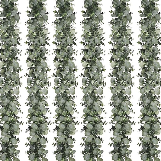 Dolicer 6 Packs 6FT Artificial Eucalyptus Garland, Faux Greenery Garland Hanging Fake Silver Dollar Eucalyptus Leaves Vines for Wedding Backdrop Arch Table Wall Party Home Decor
