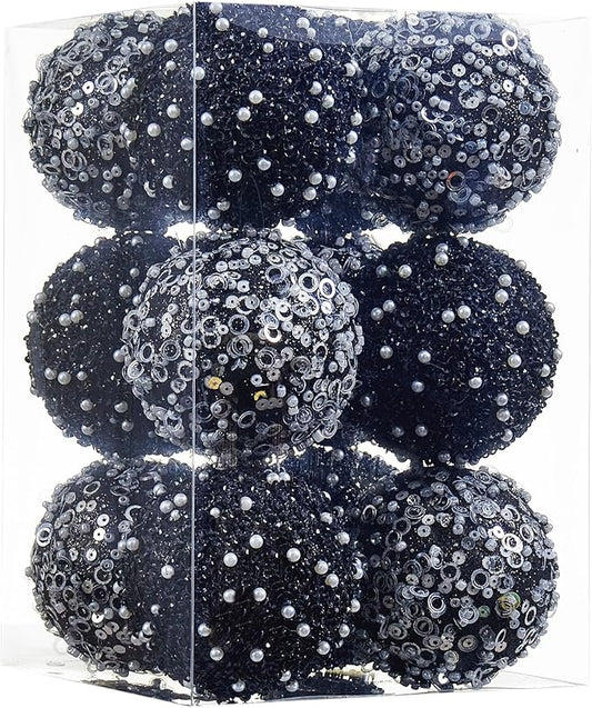 12CT Christmas Ball Ornaments, Black Christmas Ball Decorations Shatterproof Plastic Hanging Pearl Balls for Holiday Party(70mm/2.76")