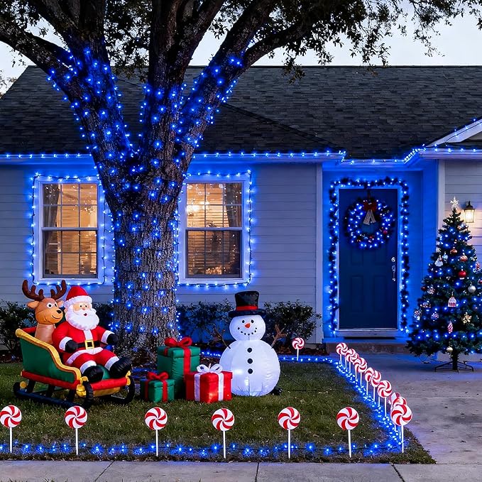 JMEXSUSS 500 LED Blue Christmas Lights Outdoor, 173ft 8 Modes Christmas String Lights, Waterproof Blue LED Tree Light Plug in for Indoor Party House Xmas Decor