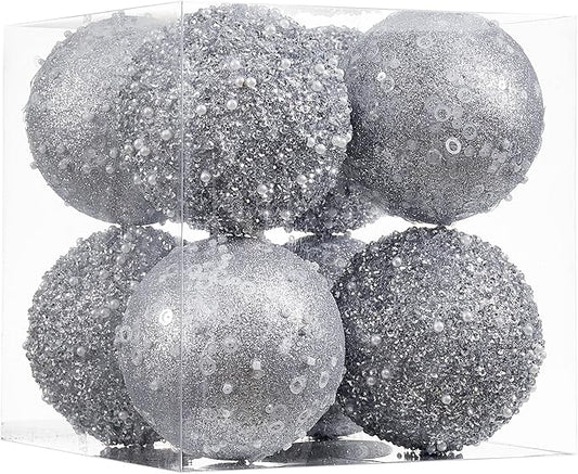 8CT Christmas Ball Ornaments, Silver Christmas Ball Decorations Shatterproof Plastic Hanging Pearl Balls for Holiday Party(90mm/3.54")