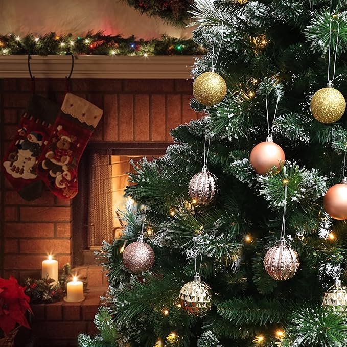 45Pcs 6cm/2.36inch Christmas Balls Glitter Ornaments Set, Shatterproof Plastic Xmas Tree Hanging Ornament, Christmas Decorations Balls for Holiday Festival Wedding House Bar Party(Rosegold/Gold)