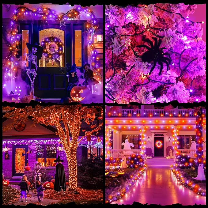 200LED Orange and Purple String Lights 63 Ft Halloween Light 8 Modes Twinkle Waterproof Light for Party Garden Indoor Outdoor Decor