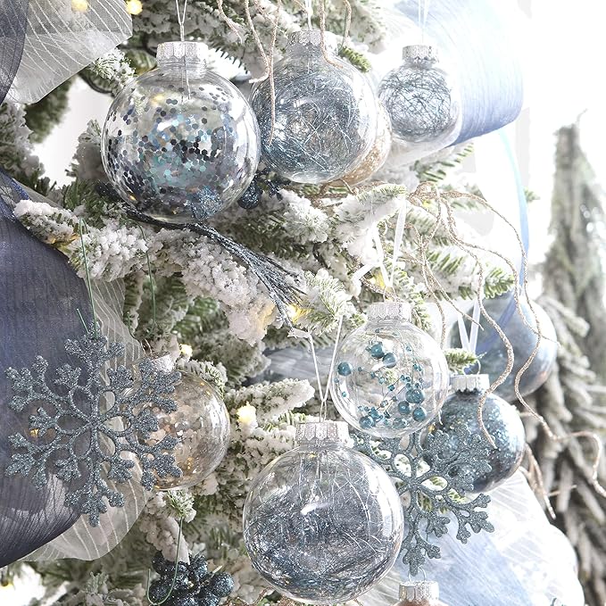 Sea Team Shatterproof Clear Plastic Christmas Ball Ornaments Decorative Xmas Balls Baubles Set with Stuffed Delicate Decorations (100mm/3.94 inch 16-Pack, Stone Blue)