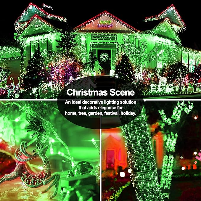 JXLEDAYY 200 FT 500 LED Christmas Lights Outdoor Fairy Lights Plug in Clear Wire String Lights Waterproof 8 Modes Timer for Outside Xmas Garden Tree Patio Yard Party Decorations-Green
