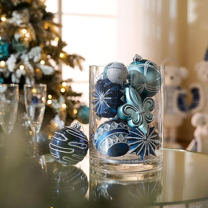 Valery Madelyn Fall Ornaments for Christmas Trees, 60ct Navy Blue and Silver Shatterproof Christmas Tree Decorations, Luxury Hanging Ball Ornaments Bulk for Thanksgiving Autumn Harvest Decor