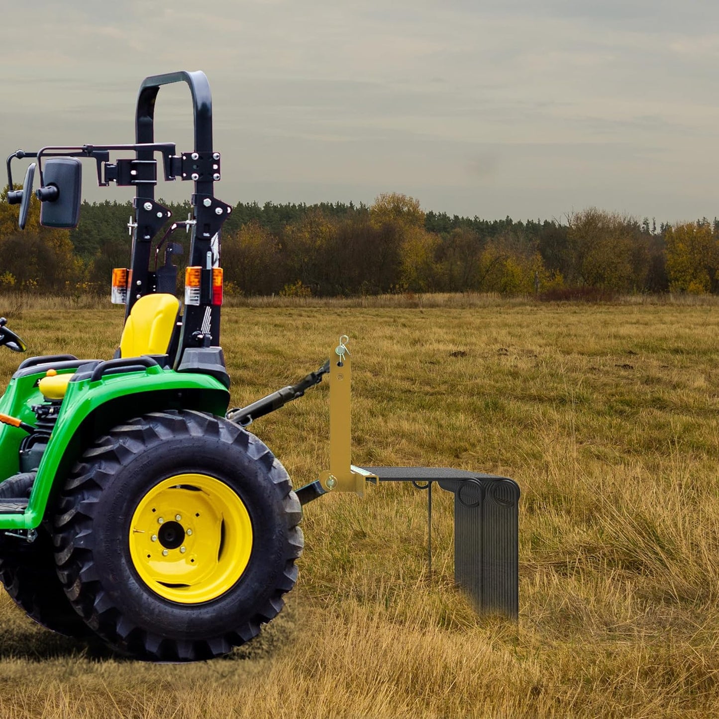 YITAMOTOR 60" Durable Powder Coated Steel Pine Straw Rake Steel Spring Landscape Rake Attaches to Cat-0 Cat-1,3 Point Hitch for Tractor, Yellow