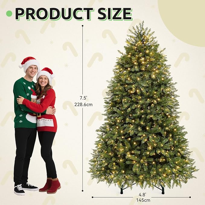 GOOBED 7.5FT Prelit Artificial Christmas Tree with Remote, Green Bell Shape Christmas Tree with Dual Color LED Lights, 11 Light Modes & Stand, Xmas Holiday Decor for Home,Mall, Office and Restaurant