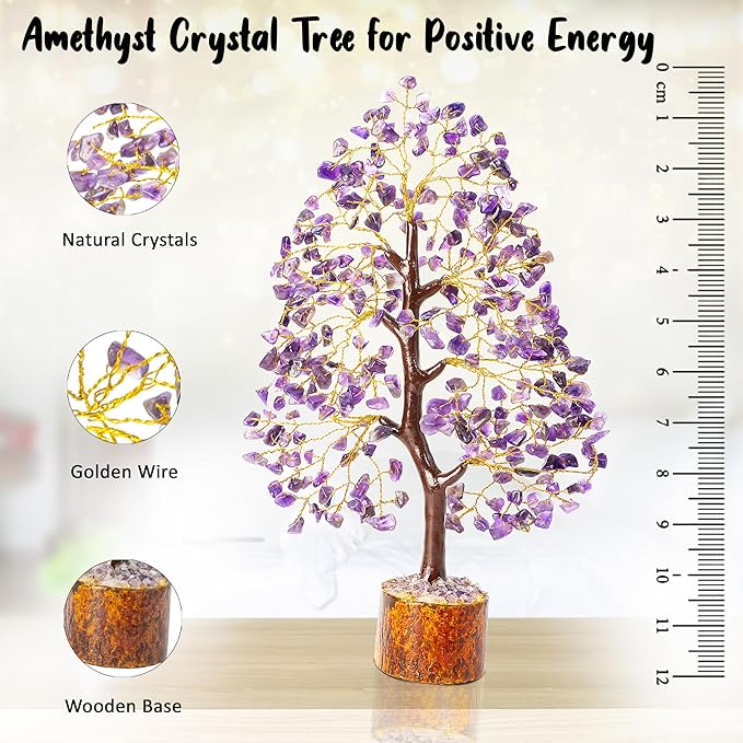 Amethyst Chakra Tree of Life - Crystal Tree for Positive Energy, Feng Shui Decor - Handmade Gemstone Tree, Good Luck Money Bonsai, Purple Healing Crystals, Meditation Stone, Spiritual Mystical Gift