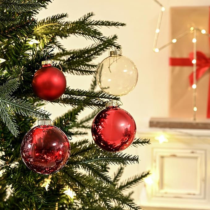 Red Glass Christmas Ball Ornaments, 3.15’’ Burgundy Ornament for Christmas Tree Set of 9 with 3 Different Finishes, Vintage Xmas Balls for Home Decor, Thanksgiving Party Gift