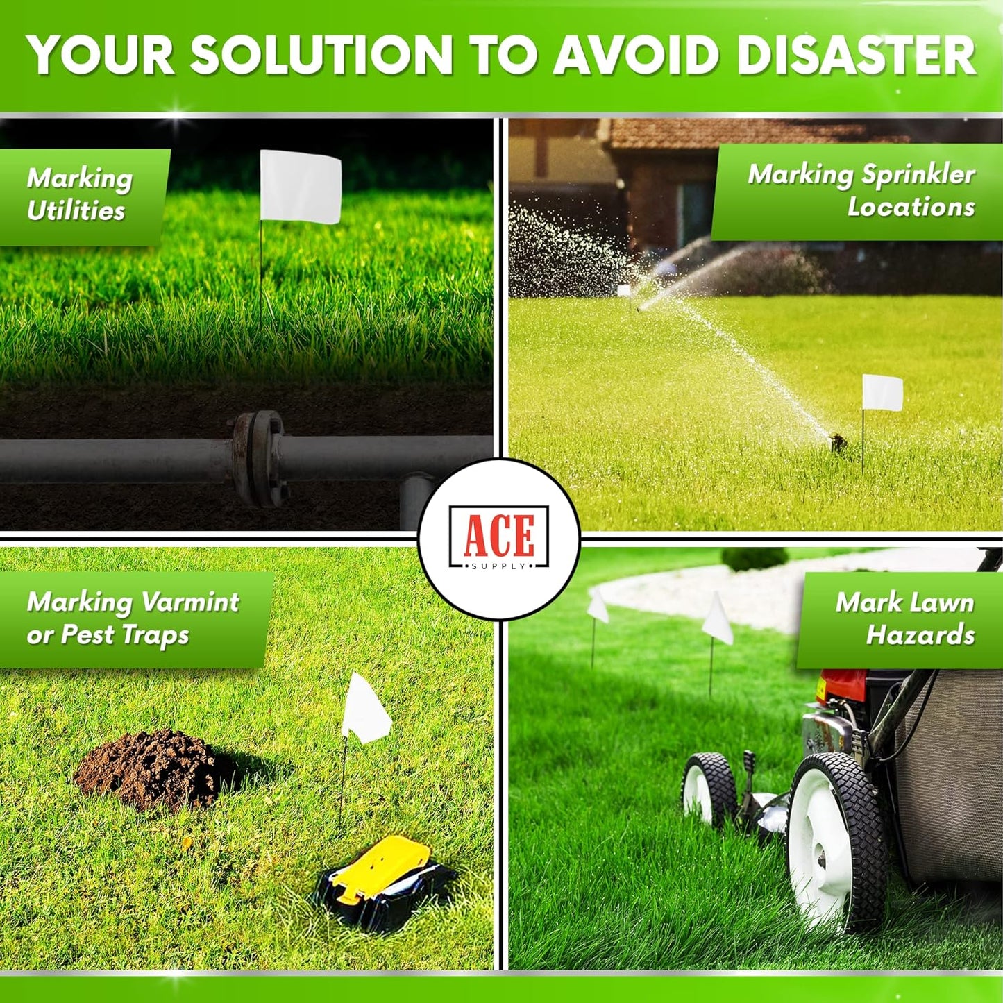 White Marking Flags 1000 Pack - 4x5x15 Inch White Flags for Yard - Markers For Lawn, Irrigation, Landscaping, Survey & Sprinkler Head Marking