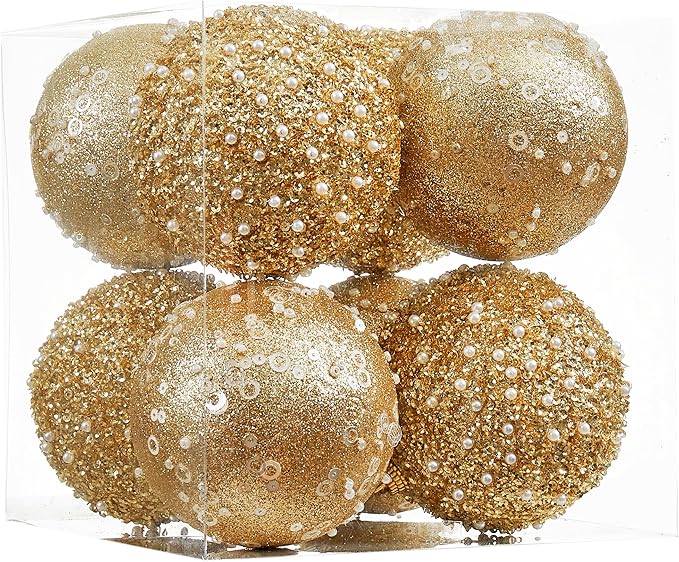 8CT Christmas Ball Ornaments, Gold Christmas Ball Decorations Shatterproof Plastic Hanging Pearl Balls for Holiday Party(90mm/3.54")