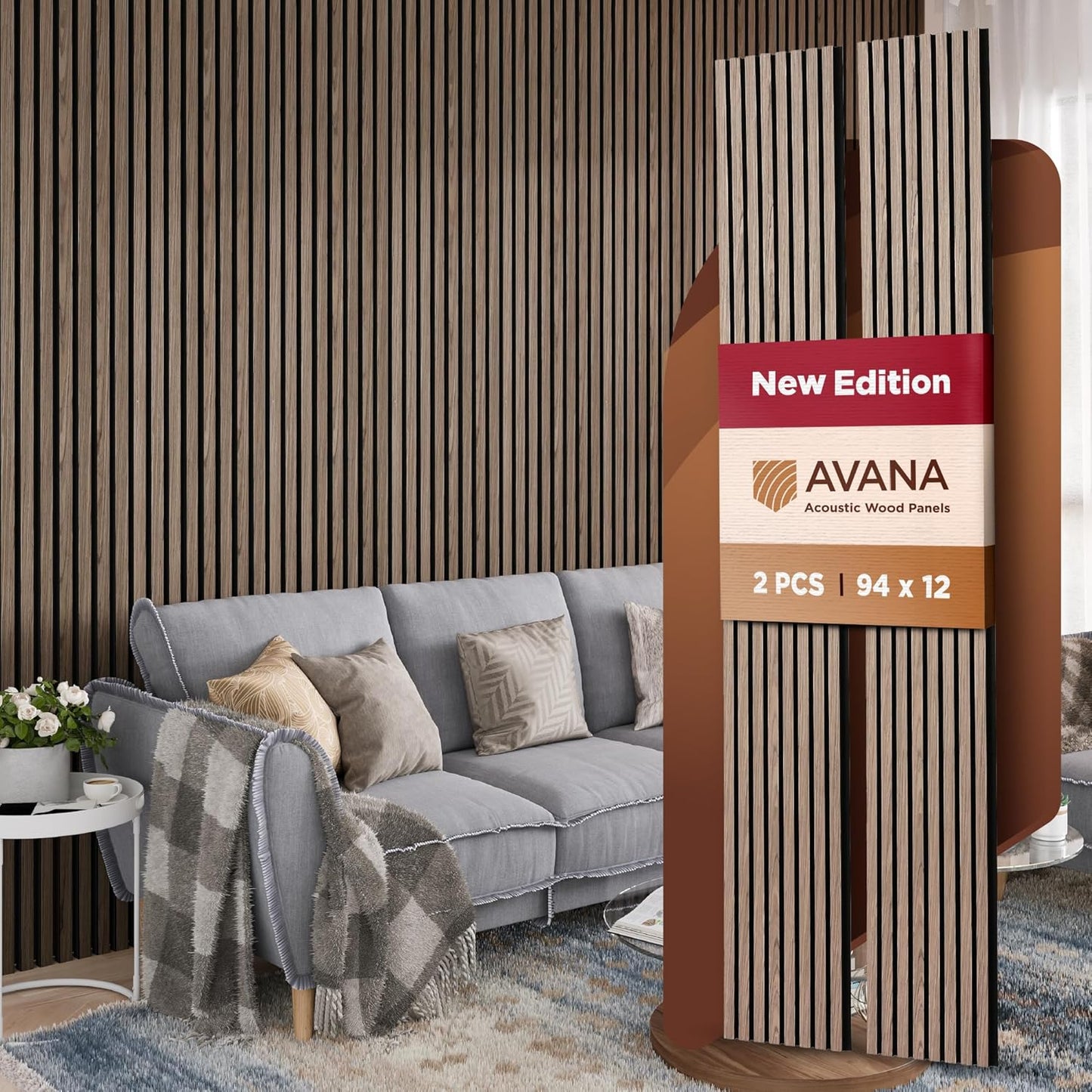 Avana Acoustic Wood Wall Panels – 94.4 x 12.6 Inch Natural Walnut Acoustic Panels 2 PCs – Wall Panels For Interior Wall Decor For Homes, Offices, Studios – Pleasing Decorative Wood Panels For Wall