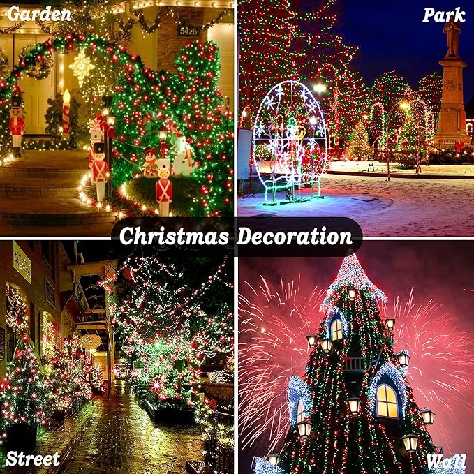 KNONEW 403ft 1000 LED Christmas String Lights Outdoor 8 Modes & Timer Fairy Light Plug in Waterproof Outside Lights for Xmas Yard Tree Wedding Party Holiday Decorations (Red and Green)