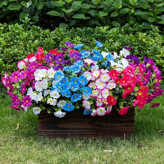 Lnoicy Artificial Flowers for Outdoor 12 Bundles Eucalyptus Fake Flowers for Planter,UV Resistant Fake Morning Glory for Home/Porch/Garden Decoration (Mix Color)