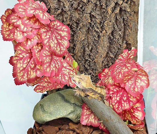 Woyrise Reptile Plants, Terrarium Hanging Plant Vines, Artificial Leaves with Suction Cup, Bearded Dragon Tank Accessories for Gecko Lizard Snake Frog Tortoise Decorations - Pink Heuchera