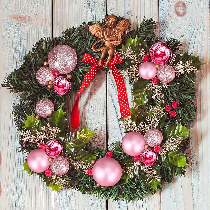 Aitsite 100 Pack Christmas Tree Ornaments Set Mini Shatterproof Holiday Ornaments Balls for Christmas Decorations (Pink)