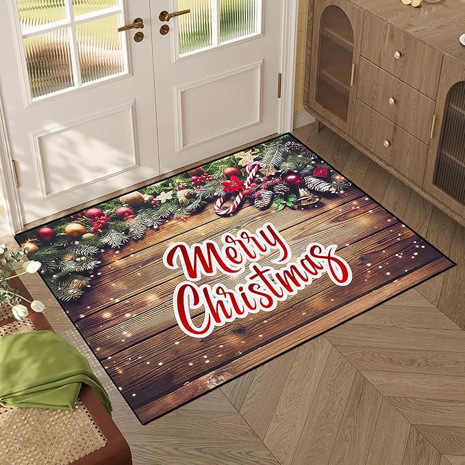 2' X 3' Christmas Area Rugs,Xmas Wood Grain Non-Slip Washable Rug Indoor Rugs Floor Mats Carpet for Living Room Bedroom Dining Room Home Decor,23.6" X 35.4"