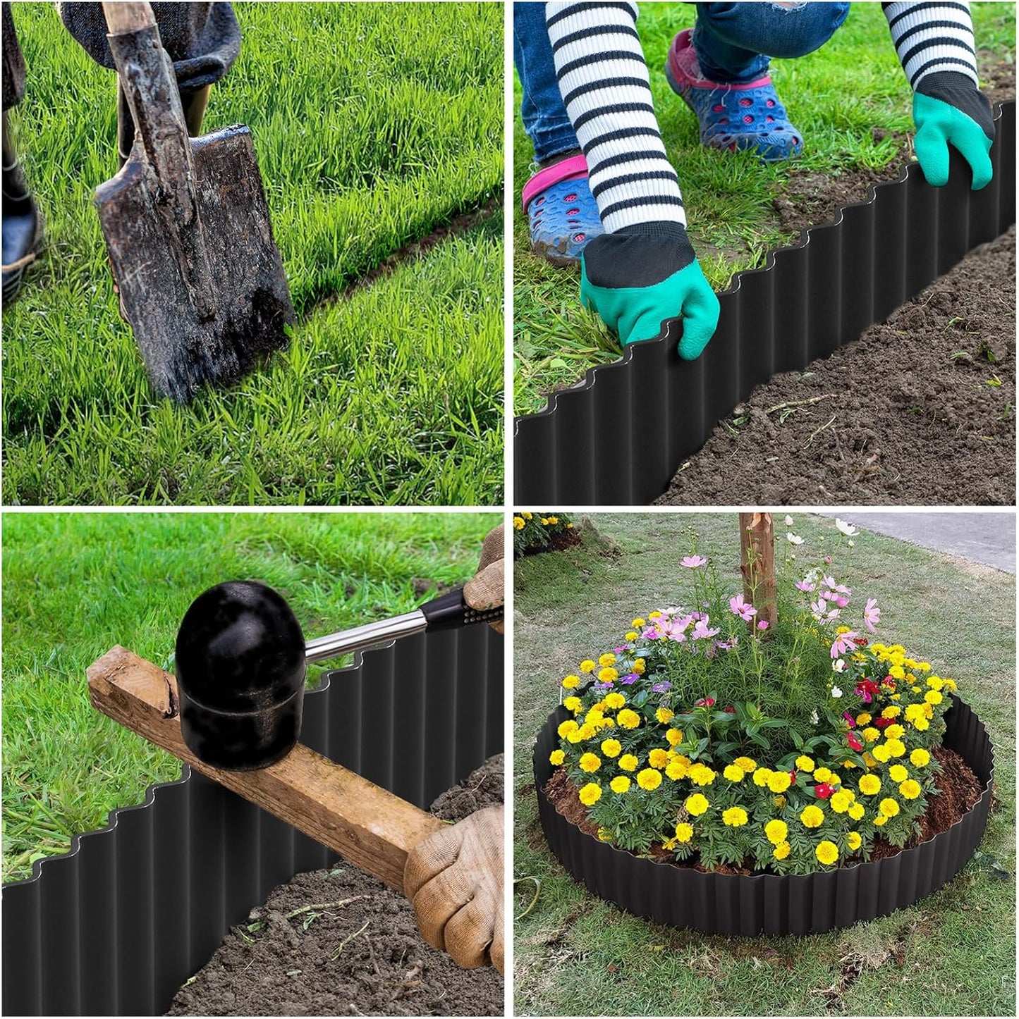 LAVEVE Corrugated Metal Garden Edging 12" x 20Ft, Landscape Edging Border for Lawn, Flower Bed, Garden Fence, Paver Edging (Black)