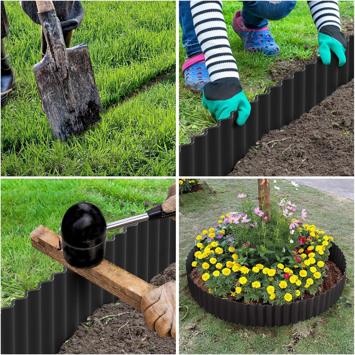 LAVEVE Corrugated Metal Garden Edging 6" x 10Ft, Landscape Edging Border for Lawn, Flower Bed, Garden Fence, Paver Edging (Black)